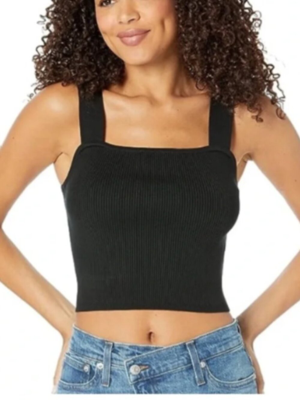 Madewell Square Cropped Ribbed Sweater Tank Top Black Size Small